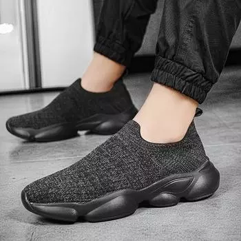 2024 весна и лето новые модные носки обувь с одной педалью большого размера мужская обувь спортивная и для отдыха сетчатая обувь 39 чёрный