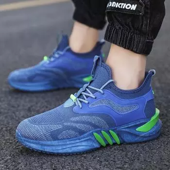 2024 весна и лето новые мужские туфли большого размера сетчатые дышащие спортивные сетчатые туфли повседневные трендовые универсальные трендовые туфли 39 синий
