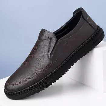 2024 весна и лето новые повседневные туфли мужские кожаные туфли мягкая подошва мягкая поверхность дышащая мужская обувь Doudou туфли мужские кожаные туфли 2312 38 коричневый