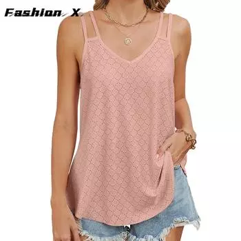 2024 весна и лето, новый однотонный жилет с v-образным вырезом, свободная футболка, топ S белый