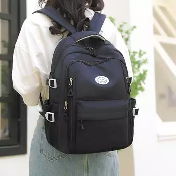 2024 весна и лето новый студенческий рюкзак сумка, модная сумка для отдыха и путешествий рюкзак с изображением смайлика чёрный