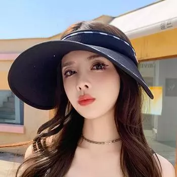 2024 весна и лето открытый пустой цилиндр женская солнцезащитная шляпа может завязать хвостик новая солнцезащитная широкополая шляпа с широкими полями мода Южной Кореи Adjustable (52-60cm) белый
