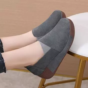 2024 весна и осень двухслойные кожаные спортивные туфли корейская версия трендовых ботинок на платформе женские одинарные туфли для мам повседневная женская обувь 35 чёрный