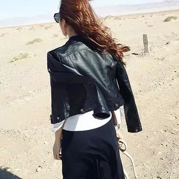 2024 весна и осень локомотив кожаная куртка женская короткая куртка облегающая корейская версия воротник-стойка узкая кожаная куртка главный тренд S чёрный