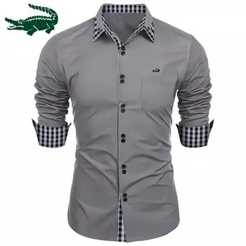 2024 весна и осень Новая мода мужская мода клетчатая цветовая гамма деловая приталенная повседневная рубашка с вышивкой брендовая рубашка с длинными рукавами S серебряный