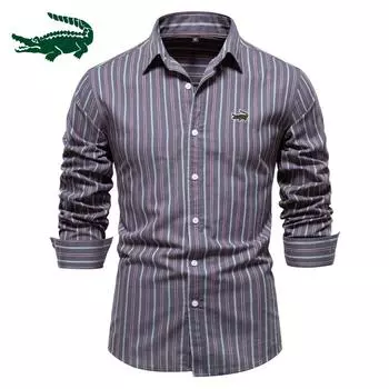 2024 весна и осень, новая мужская базовая универсальная рубашка с вышивкой, модная хлопковая рубашка в полоску с длинным рукавом, мужской топ S