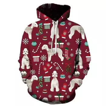 2024 весна и осень новая мужская толстовка с капюшоном рождественская 3D цифровая печать повседневный свободный модный трендовый топ S