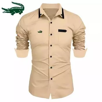 2024 весна и осень новая рубашка европейского размера мужская модная деловая мужская рубашка с вышивкой с длинными рукавами S хаки