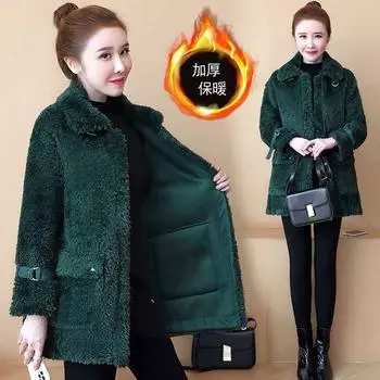 2024 весна и осень новое пальто из овечьей шерсти женское модное повседневное меховое пальто средней и длинной длины утолщенное теплое женское пальто XXS recommends within 10kg темно-коричневого