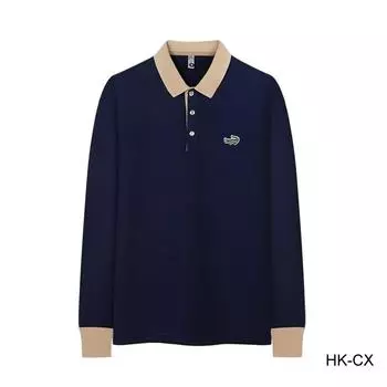 2024 весна и осень новые вышитые мужские и женские дышащие рубашки поло с длинными рукавами снимают усталость L темно-синий