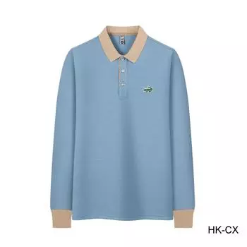 2024 весна и осень новые вышитые мужские и женские дышащие рубашки поло с длинными рукавами снимают усталость L темно-синий