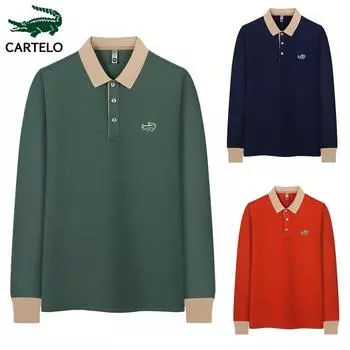 2024 весна и осень новые вышитые мужские и женские дышащие рубашки поло с длинными рукавами снимают усталость L армия зеленый