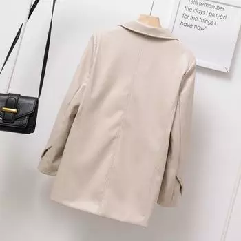 2024 весна и осень новый дизайн кожаная куртка повседневная ретро модная и тонкая женская средняя и длинная куртка S бежевый