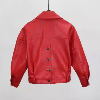 2024 весна и осень ретро кожаная свободная кожаная куртка женская короткая уличная модная куртка с лацканами S чёрный