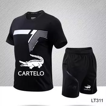 2024 весна/лето, быстросохнущая футболка для бега, шорты, спортивный мужской и женский комплект с принтом, впитывающий влагу и снимающий усталость M чёрный