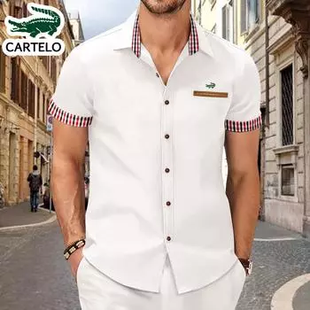 2024 весна/лето модная мужская клетчатая рубашка с коротким рукавом в деловом стиле, приталенная повседневная рубашка, рубашка с коротким рукавом S