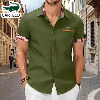 2024 весна/лето модная мужская клетчатая рубашка с коротким рукавом в деловом стиле, приталенная повседневная рубашка, рубашка с коротким рукавом S