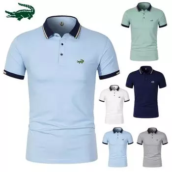 Весна/Лето Новая Хлопковая Рубашка Поло с Вышивкой и Воротником Поло для Мужчин и Женщин для Бизнеса и Отдыха XL армия зеленый