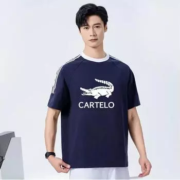 2024 весна/лето новая контрастная линия плеча 100 хлопок с принтом Высококачественная футболка с круглым вырезом для пар S