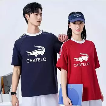 2024 весна/лето новая контрастная линия плеча 100 хлопок с принтом Высококачественная футболка с круглым вырезом для пар S