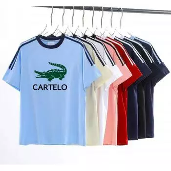 2024 весна/лето новая контрастная линия плеча 100 хлопок с принтом Высококачественная футболка с круглым вырезом для пар S