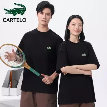 2024 весна/лето новая контрастная линия плеча 100% хлопок вышитая футболка высокого качества с круглым вырезом S