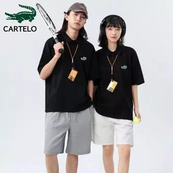 2024 весна/лето, новая мужская и женская рубашка-поло с заниженным плечом и двойным откидным воротником из 100 хлопка XS чёрный