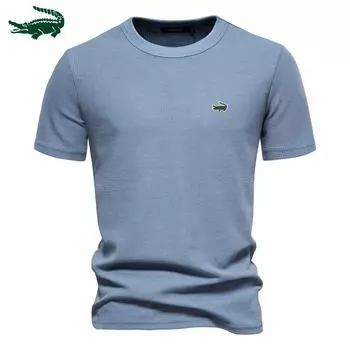 2024 весна/лето новая вышитая футболка европейского размера в вафельную клетку мужская с круглым вырезом высокого качества базовая однотонная трикотажная подкладка S