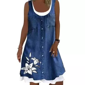 2024 весна/лето новое платье большого размера без рукавов с принтом повседневное платье женское платье модная уличная одежда 3XL светло-серый