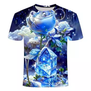 2024 весна-лето новые синие розовые пейзажи с 3D-принтом с короткими рукавами модные повседневные нишевые мужские и женские футболки XS