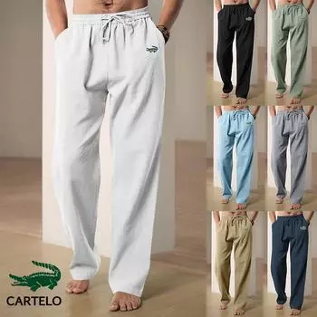 2024 весна/лето новые вышитые мужские дышащие льняные свободные спортивные брюки в стиле хип-хоп S чёрный