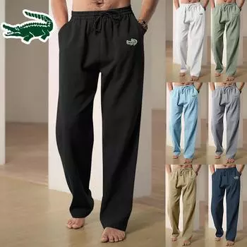 2024 весна/лето новые вышитые мужские дышащие льняные свободные спортивные брюки в стиле хип-хоп S чёрный