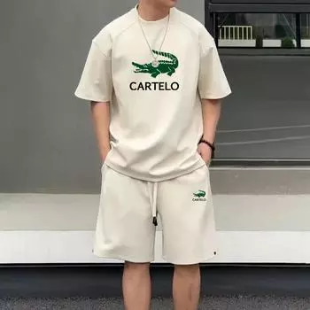 2024 весна/лето, новый однотонный классический универсальный повседневный спортивный комплект футболок для пар с принтом M слоновая кость