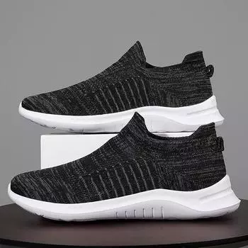 2024 весна-лето повседневная обувь большого размера мужская дышащая сетчатая обувь тренд внешней торговли мужская обувь большого размера с одной педалью прилив пятно 39 чёрный