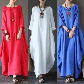 2024 весна лето свободное повседневное платье женское однотонное хлопковое и льняное длинное платье женская мода с длинным рукавом женские платья 30715 M чёрный