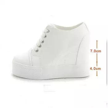 2024 весна-лето, туфли на плоской платформе, женские модные кроссовки, низкие кеды, увеличивающие рост 11 см, женские брендовые черные, белые 34 белый