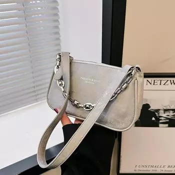 2024 весна нишевый дизайн простая текстура сумка через плечо модная цепная сумка женская новая тенденция маленькая квадратная сумка чёрный