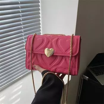 2024 весна новая цепочка маленькая квадратная сумка текстура популярная сумка через плечо любовь вышитая нить универсальная сумка-мессенджер для женщин чёрный