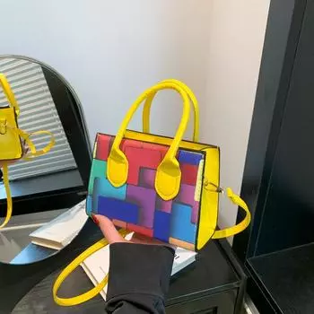 2024 весна новая контрастная цветная универсальная портативная сумка через плечо маленькая квадратная геометрическая горизонтальная повседневная сумка через плечо чёрный