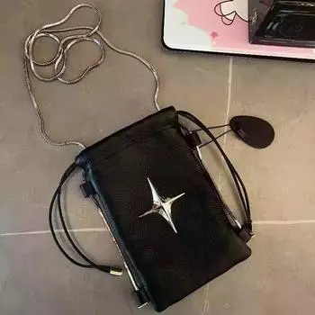 2024 весна новая мода мобильный телефон ниша темное сияние галактика мода ниша плечо кроссбоди мини цепочка сумка чёрный