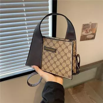 2024 весна новая модная клетчатая сумка контрастного цвета повседневная сумка через плечо в иностранном стиле простая сумка-мессенджер маленькая квадратная женская сумка покинуть белый