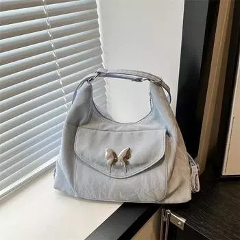 2024 весна новая модная сумка через плечо простая повседневная сумка-тоут повседневная большая вместительная сумка-рюкзак для женщин чёрный