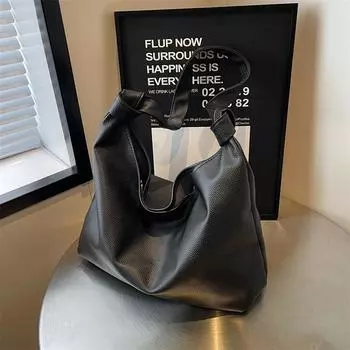2024 весна новая модная сумка через плечо большая сумка студенческая сумка большая вместительная сумка женская простая сумка для поездок на работу чёрный