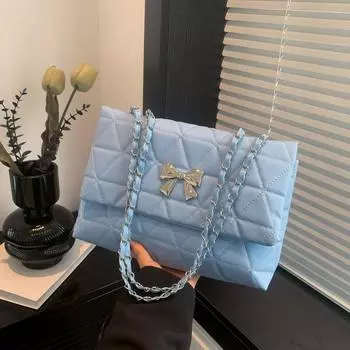 2024 весна новая модная текстура иностранный газ вышивка нить маленькая сумка через плечо алмазная цепочка модная сумка женская чёрный