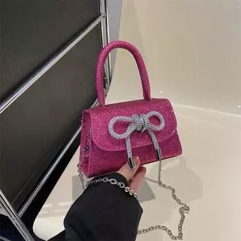 2024 весна новая модная женская сумка через плечо повседневная маленькая ароматная ветровая однотонная мини-сумочка с бантом чёрный