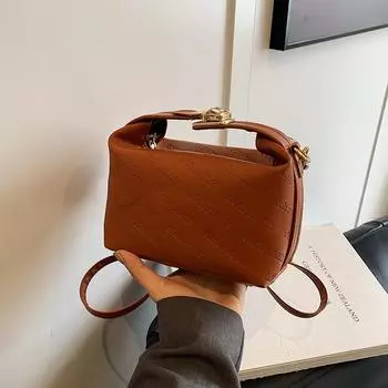 2024 весна новая простая модная повседневная сумка через плечо большой емкости ретро сумка женская нишевая маленькая квадратная сумка чёрный