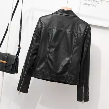2024 весна новая женская простая кожаная куртка с лацканами короткая локомотивная одежда кожаная куртка повседневная куртка пайетки S чёрный