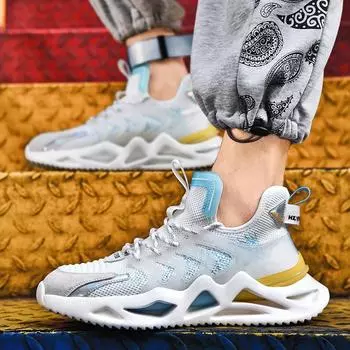 2024 весна новые летающие плетеные мужские туфли молодежная мода спортивная обувь воздушная подушка тренд кроссовки мужские туфли 39 белый