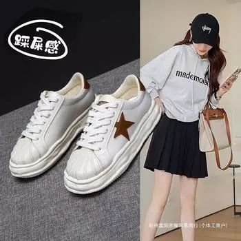 2024 весна новые нишевые звездные туфли-ракушки Harajuku летние женские парусиновые туфли на платформе с круглым носком для женщин 36