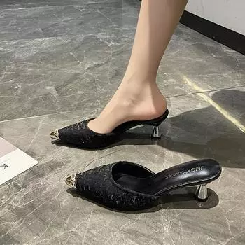 2024 весна новые тапочки-мешки 33 маленький размер остроносые туфли на шпильках высокие каблуки модные тапочки muller классные женские летние 33